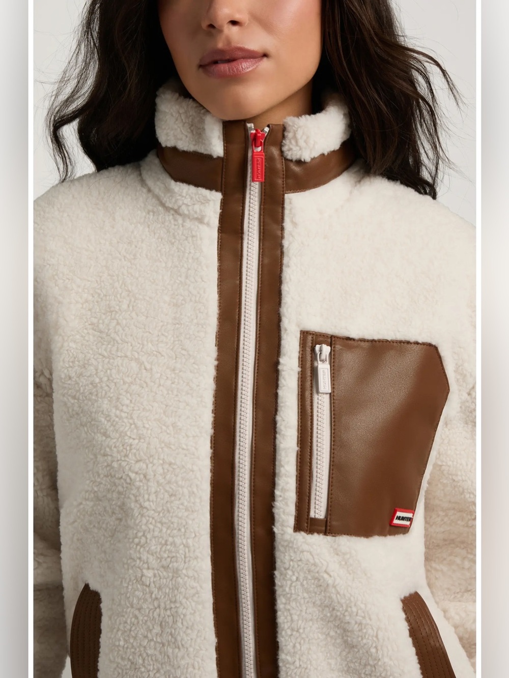 Hunter Emma High Pile Fleece Jacket Cream NEW - Picture 2 of 4
